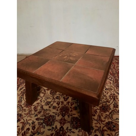 Eiken salontafel met plavuizen 65 x 65 cm - 40 cm hoog