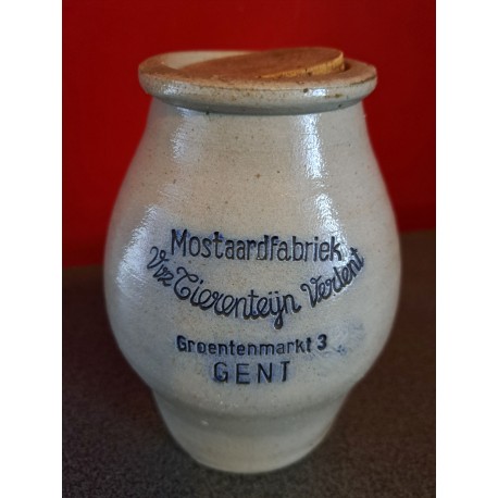"Mostaardfabriek Viz Cierenteijn Verlent" Keulse aardewerk pot 15 cm hoog 11 cm doorsnee